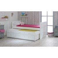 Rest Relax Captain 3FT Single Wooden Slatted Bed with Drawers & Pull Out Under Bed in White