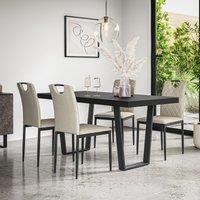 More4Homes Aria Dining Table & Chairs - Black Table Top w Black Legs + Monza Linen Dining Chair Set Of 4 in Beige