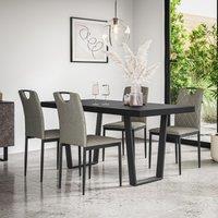 More4Homes Aria Dining Table & Chairs - Black Table Top w Black Legs + Monza Linen Dining Chair Set Of 6 in Grey