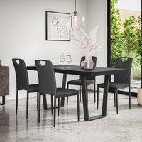 More4Homes Aria Dining Table & Chairs - Black Table Top w Black Legs + Monza Linen Dining Chair Set Of 6 in Charcoal