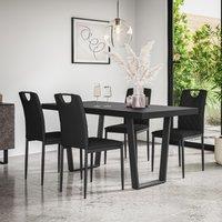 More4Homes Aria Dining Table & Chairs - Black Table Top w Black Legs + Monza Faux Leather Dining Chair Set Of 6