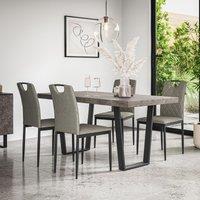 More4Homes Aria Dining Table & Chairs - Concrete Effect Table Top w Black Legs + Monza Linen Dining Chair Set Of 6 in Grey