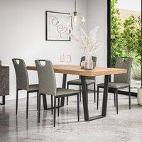 More4Homes Aria Dining Table & Chairs - Oak Effect Table Top w Black Legs + Monza Linen Dining Chair Set Of 4 in Grey