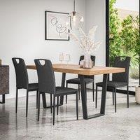 More4Homes Aria Dining Table & Chairs - Oak Effect Table Top w Black Legs + Monza Linen Dining Chair Set Of 4 in Charcoal