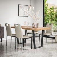 More4Homes Aria Dining Table & Chairs - Oak Effect Table Top w Black Legs + Monza Linen Dining Chair l Set Of 6 in Beige