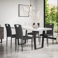 More4Homes Aria Dining Table & Chairs - White Marble Effect Table Top w Black Legs + Monza Linen Dining Chair Set Of 4 in Charcoal