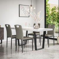 More4Homes Aria Dining Table & Chairs - White Marble Effect Table Top w Black Legs + Monza Linen Dining Chair Set Of 6 in Grey
