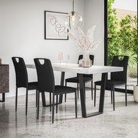 More4Homes Aria Dining Table & Chairs - White Marble Effect Table Top w Black Legs + Monza Faux Leather Dining Chair Set Of 6
