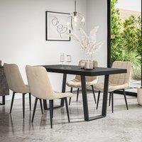 More4Homes Aria Dining Table & Chairs - Black Table Top w Black Legs + Nova Velvet Dining Chair Set Of 6 in Beige
