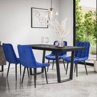 More4Homes Aria Dining Table & Chairs - Black Table Top w Black Legs + Nova Velvet Dining Chair Set Of 6 in Blue