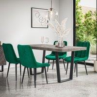 More4Homes Aria Dining Table & Chairs - Concrete Effect Table Top w Black Legs + Nova Velvet Dining Chair Set Of 4 in Green