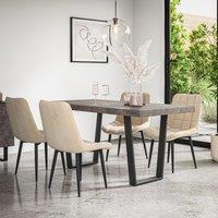 More4Homes Aria Dining Table & Chairs - Concrete Effect Table Top w Black Legs + Nova Velvet Dining Chair Set Of 6 in Beige