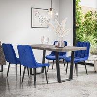 More4Homes Aria Dining Table & Chairs - Concrete Effect Table Top w Black Legs + Nova Velvet Dining Chair Set Of 6 in Blue