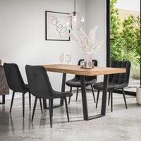 More4Homes Aria Dining Table & Chairs - Oak Effect Table Top w Black Legs + Nova Velvet Dining Chair Set Of 4