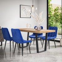 More4Homes Aria Dining Table & Chairs - Oak Effect Table Top w Black Legs + Nova Velvet Dining Chair Set Of 4 in Blue
