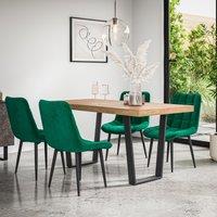 More4Homes Aria Dining Table & Chairs - Oak Effect Table Top w Black Legs + Nova Velvet Dining Chair Set Of 4 in Green