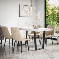 More4Homes Aria Dining Table & Chairs - White Marble Effect Table Top w Black Legs + Nova Velvet Dining Chair Set Of 6 in Beige