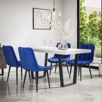 More4Homes Aria Dining Table & Chairs - White Marble Effect Table Top w Black Legs + Nova Velvet Dining Chair Set Of 6 in Blue