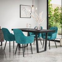 More4Homes Aria Dining Table & Chairs - Black Table Top w Black Legs + Anika Velvet Dining Chair Set Of 4 in Blue