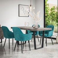 More4Homes Aria Dining Table & Chairs - Concrete Effect Table Top w Black Legs + Anika Velvet Dining Chair Set Of 6 in Blue
