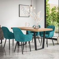 More4Homes Aria Dining Table & Chairs - Oak Effect Table Top w Black Legs + Anika Velvet Dining Chair Set Of 6 in Blue