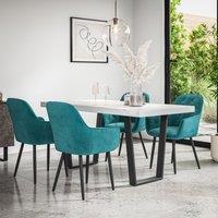 More4Homes Aria Dining Table & Chairs - White Marble Effect Table Top w Black Legs + Anika Velvet Dining Chair Set Of 6 in Blue