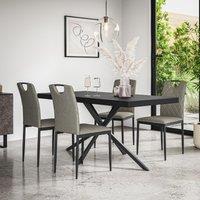 More4Homes Donni Dining Table & Chairs - Black Table Top w Black Legs + Monza Linen Dining Chair Set Of 4 in Grey