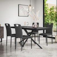 More4Homes Donni Dining Table & Chairs - Black Table Top w Black Legs + Monza Linen Dining Chair Set Of 4 in Charcoal