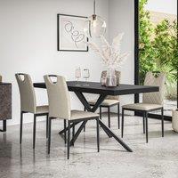 More4Homes Donni Dining Table & Chairs - Black Table Top w Black Legs + Monza Linen Dining Chair Set Of 6 in Beige