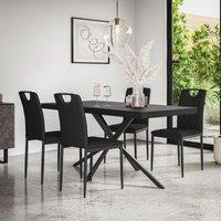 More4Homes Donni Dining Table & Chairs - Black Table Top w Black Legs + Monza Faux Leather Dining Chair Set Of 4