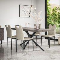 More4Homes Donni Dining Table & Chairs - Concrete Effect Table Top w Black Legs + Monza Linen Dining Chair Set Of 6 in Beige