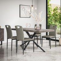 More4Homes Donni Dining Table & Chairs - Concrete Effect Table Top w Black Legs + Monza Linen Dining Chair Set Of 6 in Grey