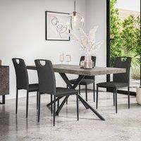 More4Homes Donni Dining Table & Chairs - Concrete Effect Table Top w Black Legs + Monza Linen Dining Chair Set Of 6 in Charcoal