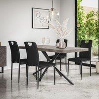 More4Homes Donni Dining Table & Chairs - Concrete Effect Table Top w Black Legs + Monza Faux Leather Dining Chair Set Of 4