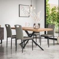 More4Homes Donni Dining Table & Chairs - Oak Effect Table Top w Black Legs + Monza Linen Dining Chair Set Of 4 in Grey