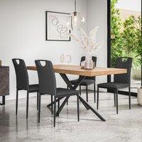 More4Homes Donni Dining Table & Chairs - Oak Effect Table Top w Black Legs + Monza Linen Dining Chair Set Of 4 in Charcoal