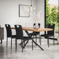More4Homes Donni Dining Table & Chairs - Oak Effect Table Top w Black Legs + Monza Faux Leather Dining Chair Set Of 6