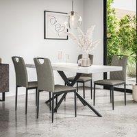 More4Homes Donni Dining Table & Chairs - White Marble Effect Table Top w Black Legs + Monza Linen Dining Chair Set Of 6 in Grey