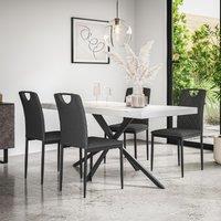 More4Homes Donni Dining Table & Chairs - White Marble Effect Table Top w Black Legs + Monza Linen Dining Chair Set Of 6 in Charcoal
