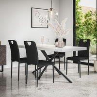 More4Homes Donni Dining Table & Chairs - White Marble Effect Table Top w Black Legs + Monza Faux Leather Dining Chair Set Of 6