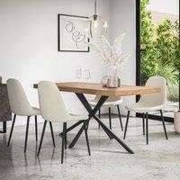 More4Homes Donni Dining Table & Chairs - Oak Effect Table Top w Black Legs + Maya Boucle Dining Chair Set Of 4 in Ivory