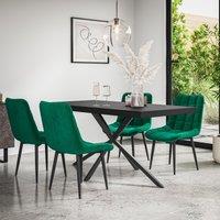 More4Homes Donni Dining Table & Chairs - Black Table Top w Black Legs + Nova Velvet Dining Chair Set Of 4 in Green