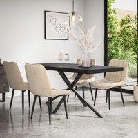 More4Homes Donni Dining Table & Chairs - Black Table Top w Black Legs + Nova Velvet Dining Chair Set Of 6 in Beige