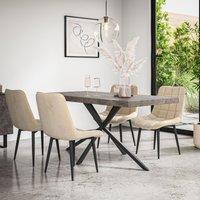More4Homes Donni Dining Table & Chairs - Concrete Effect Table Top w Black Legs + Nova Velvet Dining Chair Set Of 4 in Beige