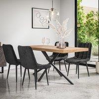 More4Homes Donni Dining Table & Chairs - Oak Effect Table Top w Black Legs + Nova Velvet Dining Chair Set Of 4