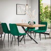 More4Homes Donni Dining Table & Chairs - Oak Effect Table Top w Black Legs + Nova Velvet Dining Chair Set Of 4 in Green