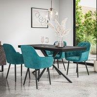 More4Homes Donni Dining Table & Chairs - Black Table Top w Black Legs + Anika Velvet Dining Chair Set Of 4 in Blue
