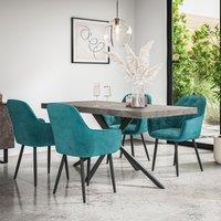 More4Homes Donni Dining Table & Chairs - Concrete Effect Table Top w Black Legs + Anika Velvet Dining Chair Set Of 4 in Blue