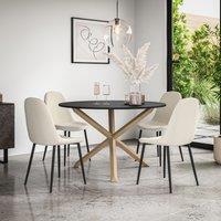 More4Homes Malvern Round Dining Table & Chairs - Black Table Top w Solid Oak Legs + Maya Boucle Dining Chair Set Of 4 in Ivory