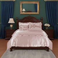 Snug City Duvet Cover Embroidery Set Luxury Bedding with Matching Pillowcases in Pink | Size: Super King